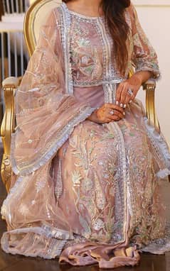 net maxi with silk lehnga and net dupatta