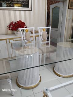 5 seater dining table/UV top table/metal steel chair/luxury dining set