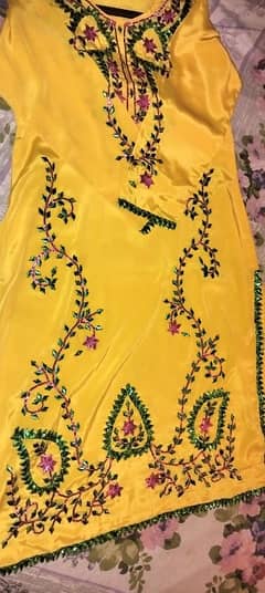Yellow color 2 piece stitched Shirt and dupatta full gotta work