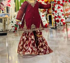 sharara with peplum in maroon