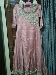 3 piece stitched organza maxi 3D work onion pink colour
