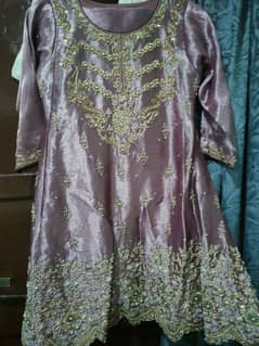 Embroidered peplum frock 3 piece stitched dress mauve colour