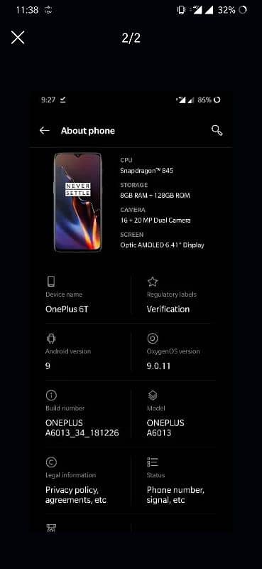 One Plus 6t dual sim approved 10/10 no dot no shade 03004587781 0