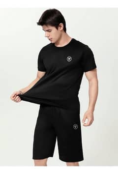 Men's Printed Polyester T-SHIRT and Shorts Tracksuit - 2 Pcs