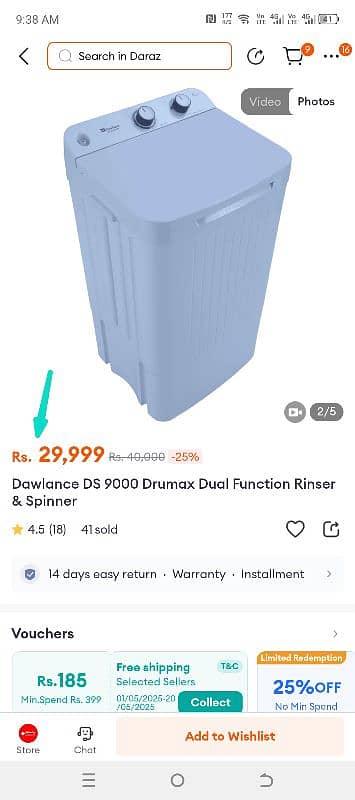 Full Size Dawlance DS 9000 Drumax Dual Function Rinser and Spinner . 1