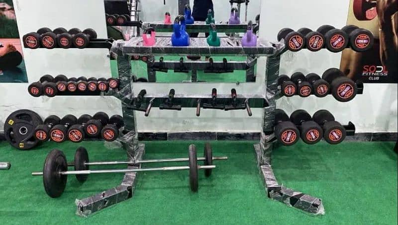 Rubber dumbbell rubber plates weight bench press gym kettlebell ball 0