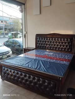 wooden bed set in leather furnished