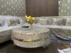 L shaped sofa/ round table/ coffee chair set