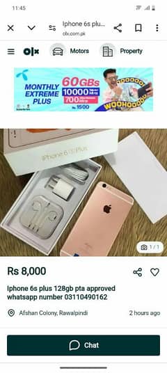Iphone 6s plus 128gb pta approved whatsapp number 0311/049/0162