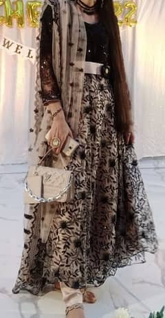 Black n light skin full net embroided flared tale frowk