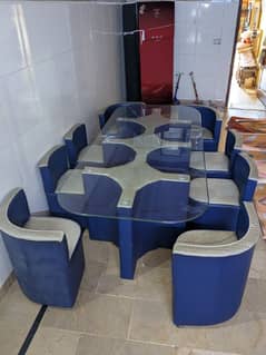 dining table with sofa seats