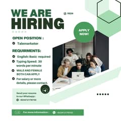 WE ARE HIRING (MALE AND FEMALE BOTH CAN APPLY)