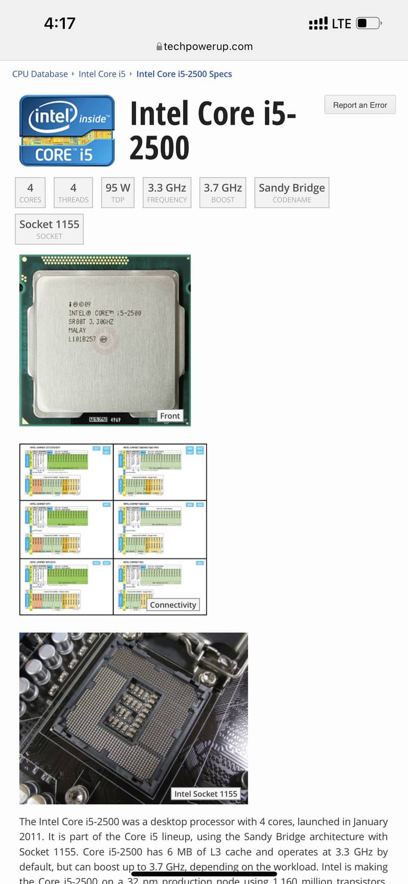 intel i5 2500 CPU 4C 4T Gaming Processor 3