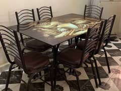 Dining tabke with iron chairs