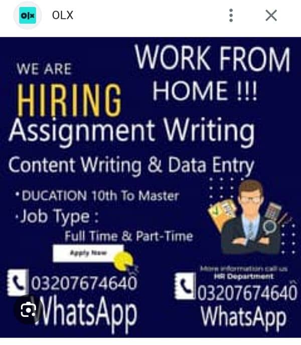 Online work Assignment writing Data Entry Content writing M/F 1