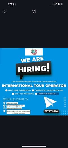 CAREER OPPORTUNITIES AT EASY TRAVEL & TOURS IATA Certified – Islamabad