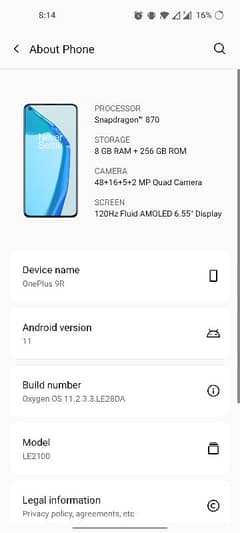Oneplus 9r 8+8gb 256gb 120hz Exchange possible