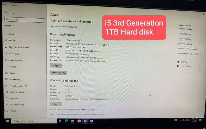 HP CPU i5 3rd generation / 1 TB Hard disk 3