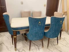 6 seater luxury dining/wooden dining set/marble top table/wooden chair