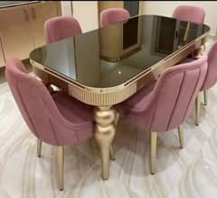 6 seater luxury dining/wooden dining set/marble top table/wooden chair