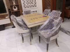 6 seater luxury dining/wooden dining set/marble top table/wooden chair