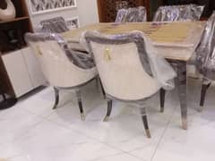 6 seater luxury dining/wooden dining set/marble top table/wooden chair