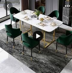 6 seater dining table/UV top table/metal steel chair/dining table set