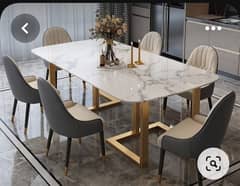 6 seater dining table/UV top table/metal steel chair/dining table set