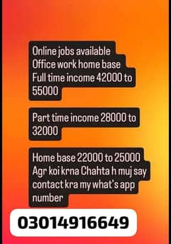 Part time , Full time, Males and Female home based Staff Required