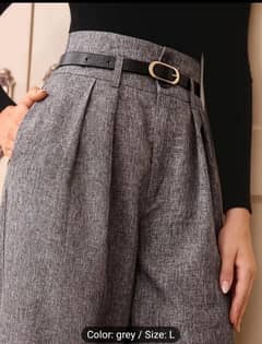 woman high waisted gray straight leg pant