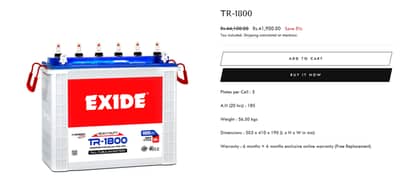 Used TR-1800, 180 AH Tall Tubular Batteries for Sale - in Warranty