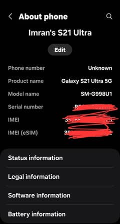Samsung Mobile S21 Ultra PTA 10/10 Lush clear Display