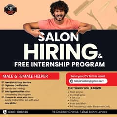 Female Salon Staff free internship Barber, Helper, Beauty Palour