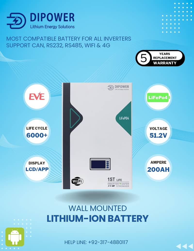 51.2V 200AHM Lithium ion Battery / DIpower 200ah lethium power bank 0