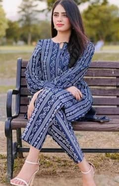 2-Pcs Women's Stitched Linen Summer Suit – Printed Shirt & Trouser