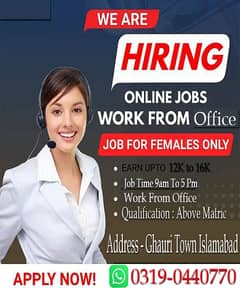 Office Work Online Ad Posting Job Availabe For Girls 9am to 5pm