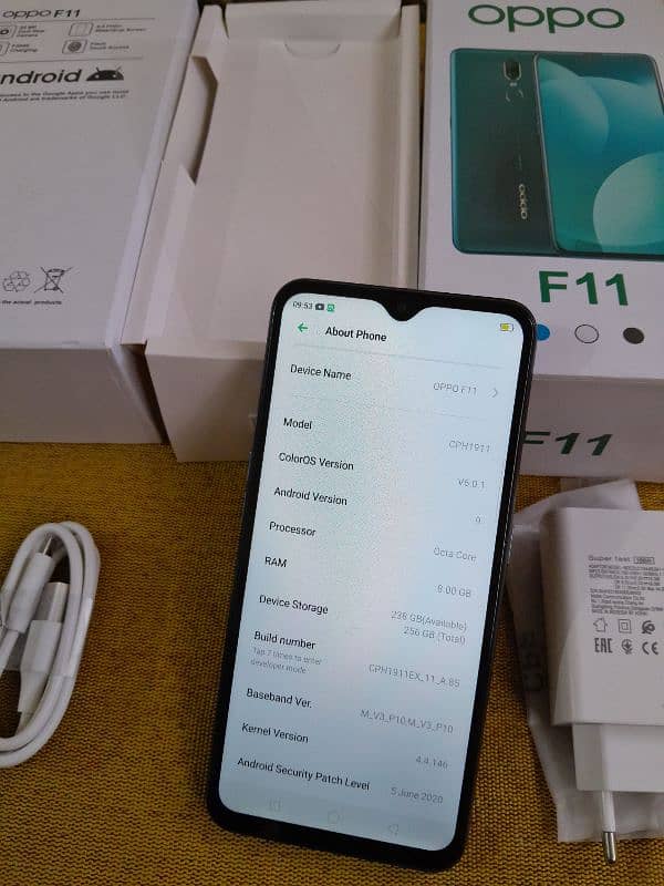 8/256GB OPPO F11 Complete Box charger New 1
