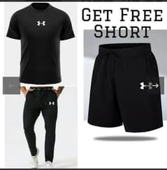 Men's 3pcs plain polyester Track Suit-Black