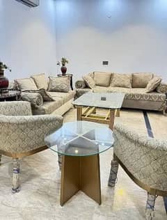 7 seater king size sofa set with complete drawing room seal argent