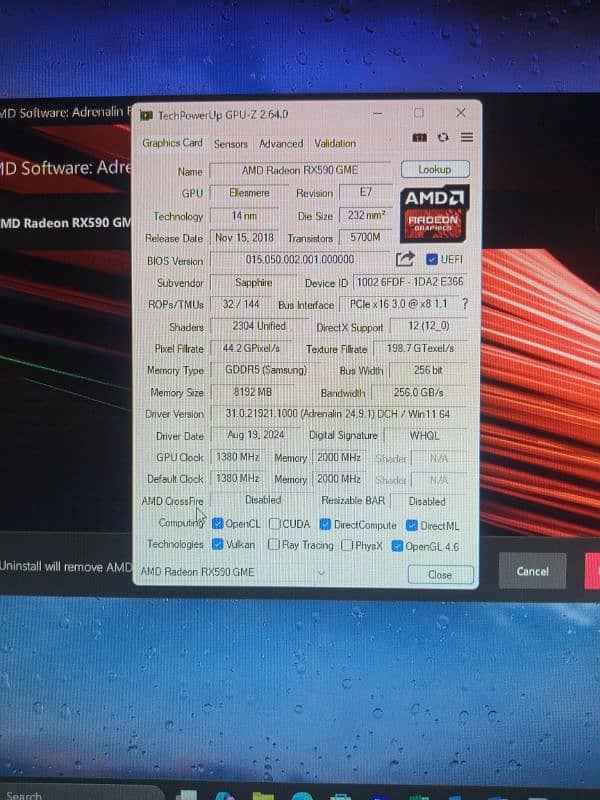 RX 590 BLUE SAPPHIRE NITRO PLUS 8GB DDR5 256BIT 2