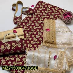 5 pcs women's unstitched chiffon Embroidered  fancy Dress