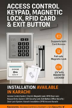 Access Control System: Keypad + RFID Card + Magnetic Lock, Exit Batton