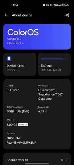 OPPO F19 6+6GB RAM 128GB STORAGE
