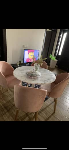 4 seater marble top dining table