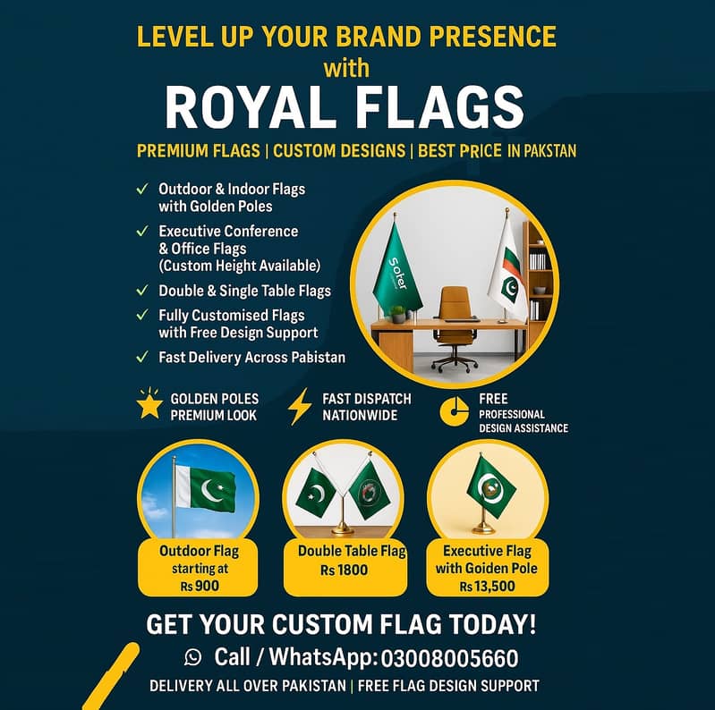 CEO Luxury Pakistan Flag & Custom Logo Table Flag for CEO office Decor 0