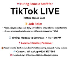 Hiring Female Staff For TikTok Live For Abayas Products Selling