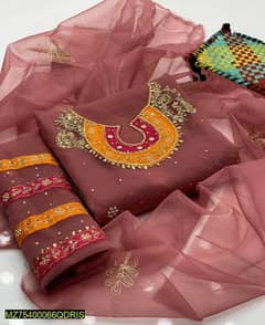 2pcs woman unstitched organza embroidered suit