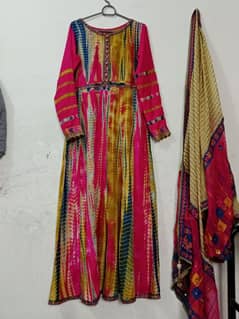 Party wear branded full length Kali wali frock full embroidery dupatta