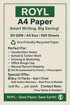ROYL A4 Paper/ 80 GSM/ Bulk Deal/ Stationery Items/A4 paper/photo copy