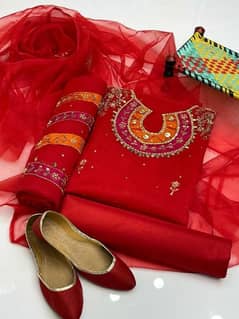woman's unstitched Organza Embroidered suit